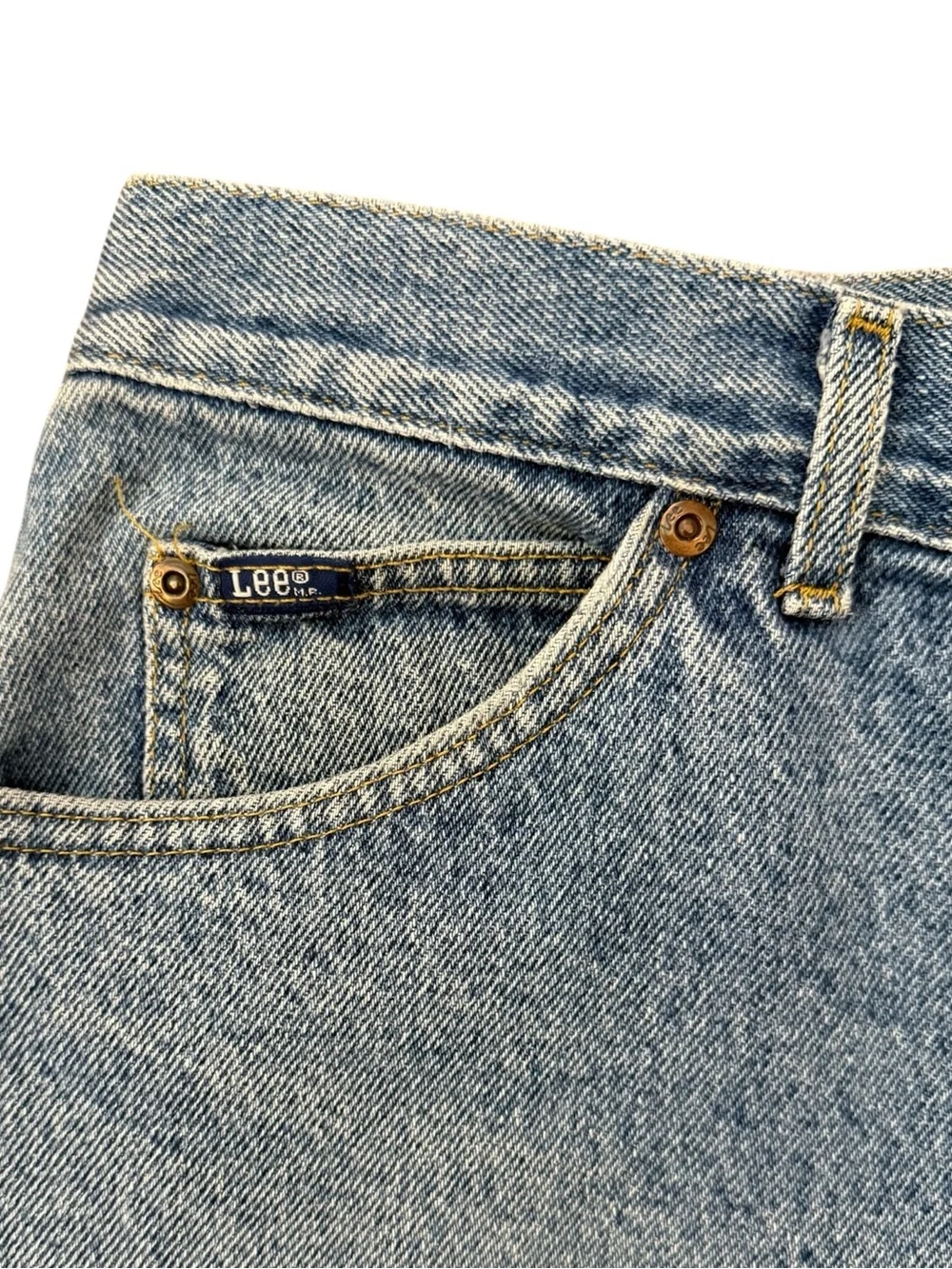 Vintage Lee USA Union Made Straight Leg Jeans 34x34 Fits 32x32 Medium Blue Wash - Picture 9 of 15